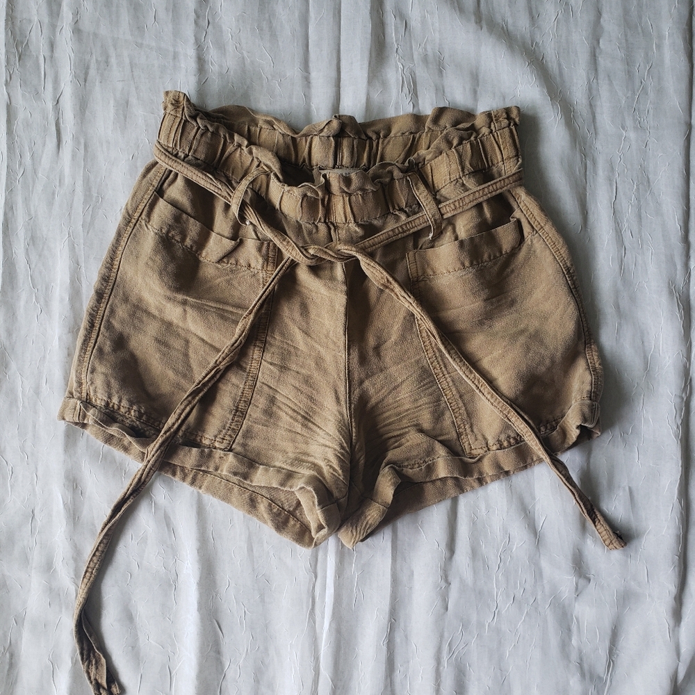 Lucky brand linen blend paper bag high waisted shorts